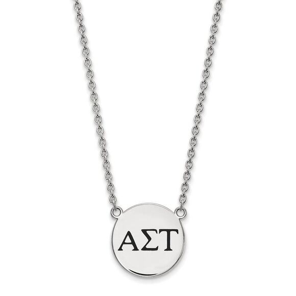 Sterling Silver Alpha Sigma Tau Large Enamel Greek Letters Necklace - Picture 1 of 4